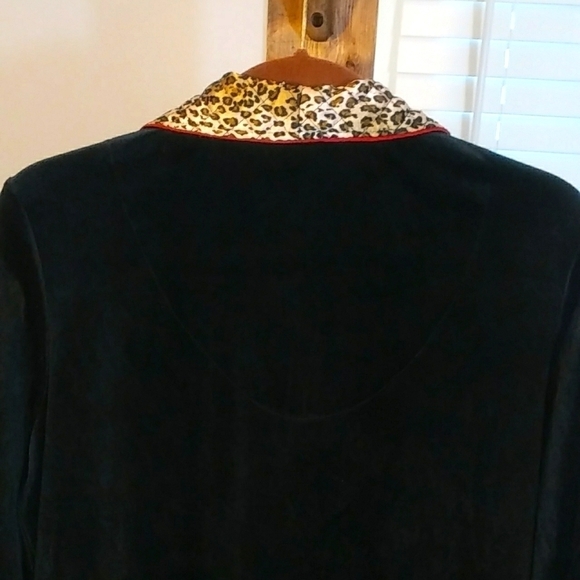 Cinema Etoile Black Velvet Robe Leopard Print Collar Cuffs Zip Tassel Size S - Picture 5 of 9
